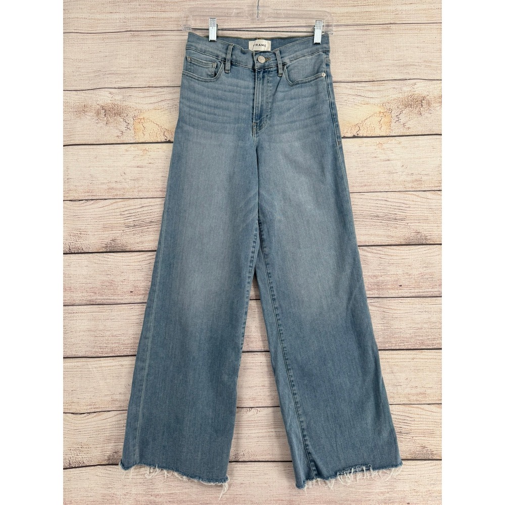 Frame Le Slim Palazzo Jeans Womens 26 Wilson Light Wash Raw Hem LSPRA291